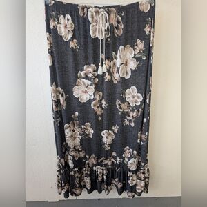 Skirt Charcoal Gray Elastic Waist Dogwood Flower Light Pink Cottagecore Sz L
